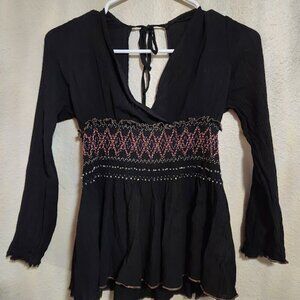 Anthropologie Soieblu black embellished blouse top